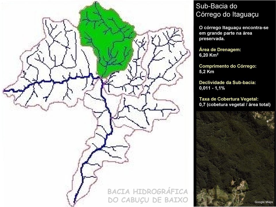 Área de Drenagem: 6,20 Km 2 Comprimento do Córrego: 5,2 Km