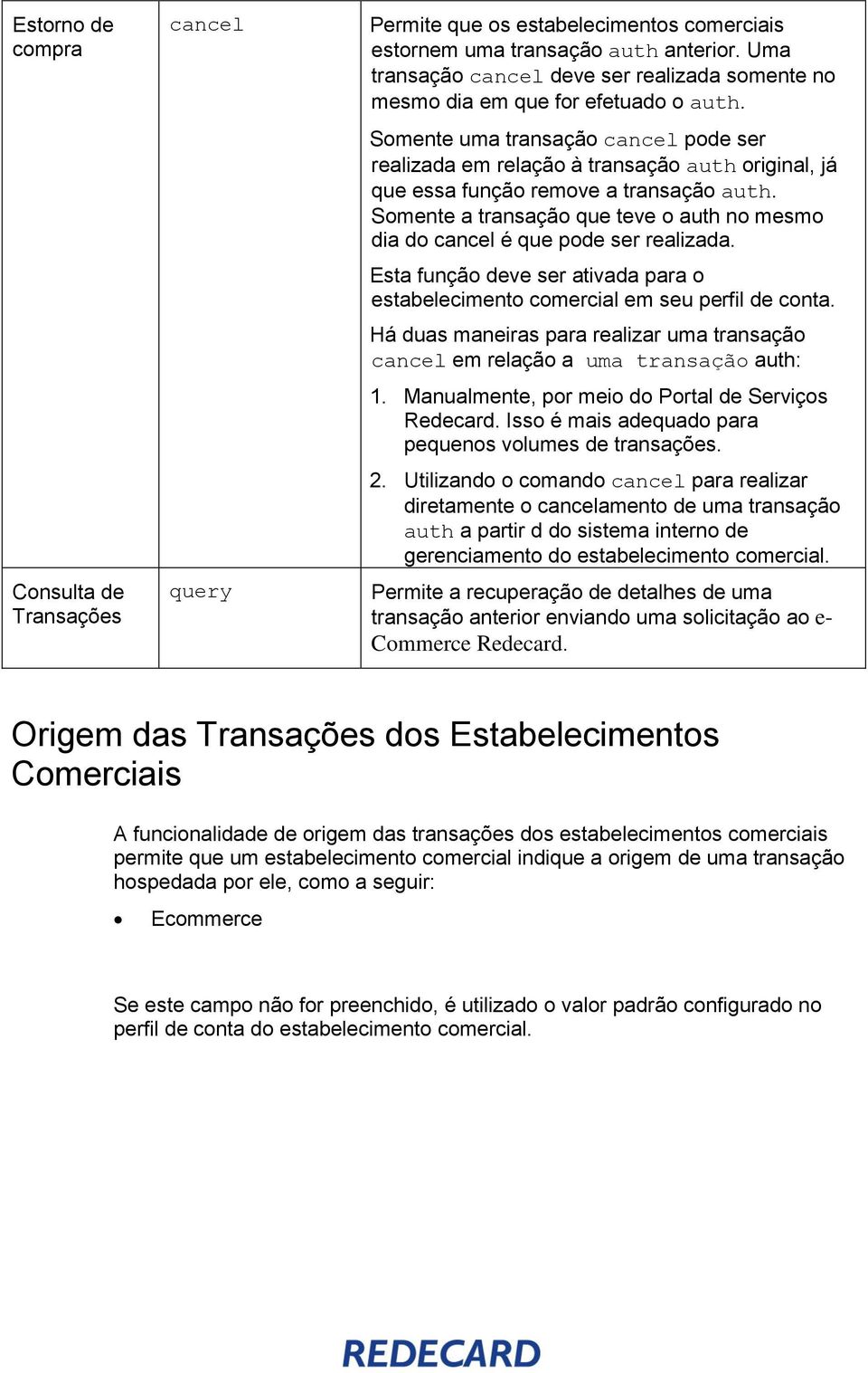 Somente uma transação cancel pode ser realizada em relação à transação auth original, já que essa função remove a transação auth.