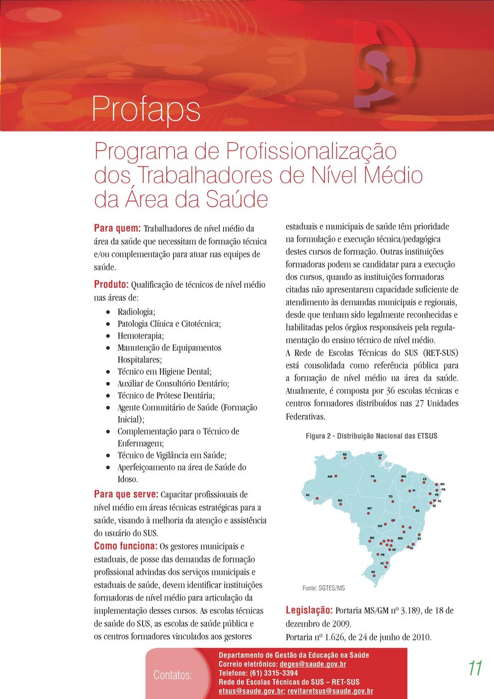 Produto: Qualificação de técnicos de nível médio nas áreas de: Radiologia; Patologia Clínica e Citotécnica; Hemoterapia; Manutenção de Equipamentos Hospitalares; Técnico em Higiene Dental; Auxiliar