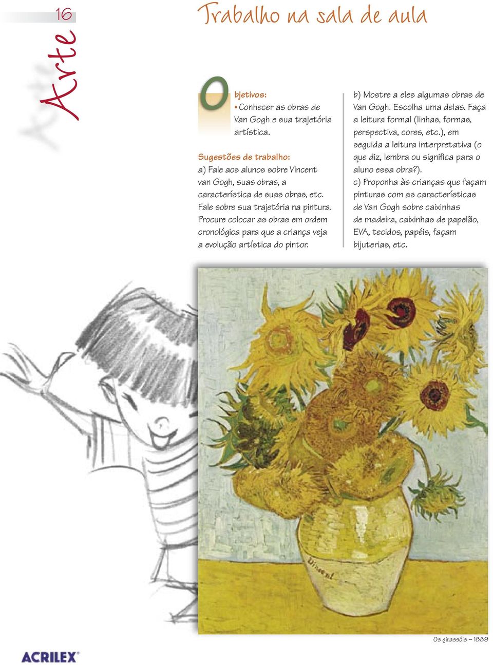 Procure colocar as obras em ordem cronológica para que a criança veja a evolução artística do pintor. b) Mostre a eles algumas obras de Van Gogh. Escolha uma delas.