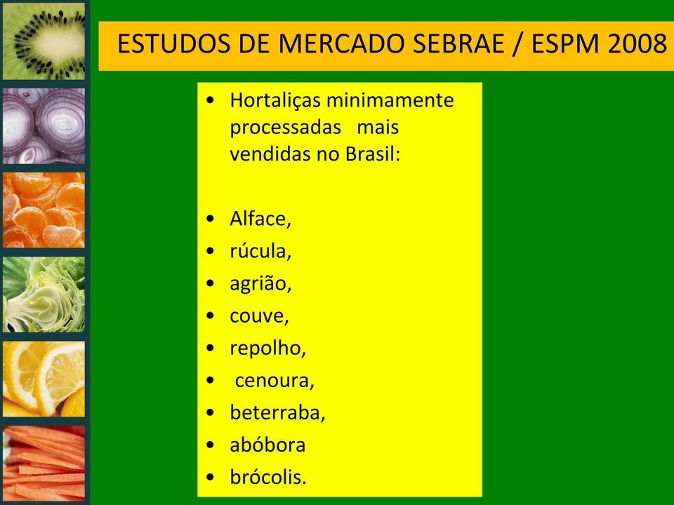 vendidas no Brasil: Alface, rúcula, agrião,