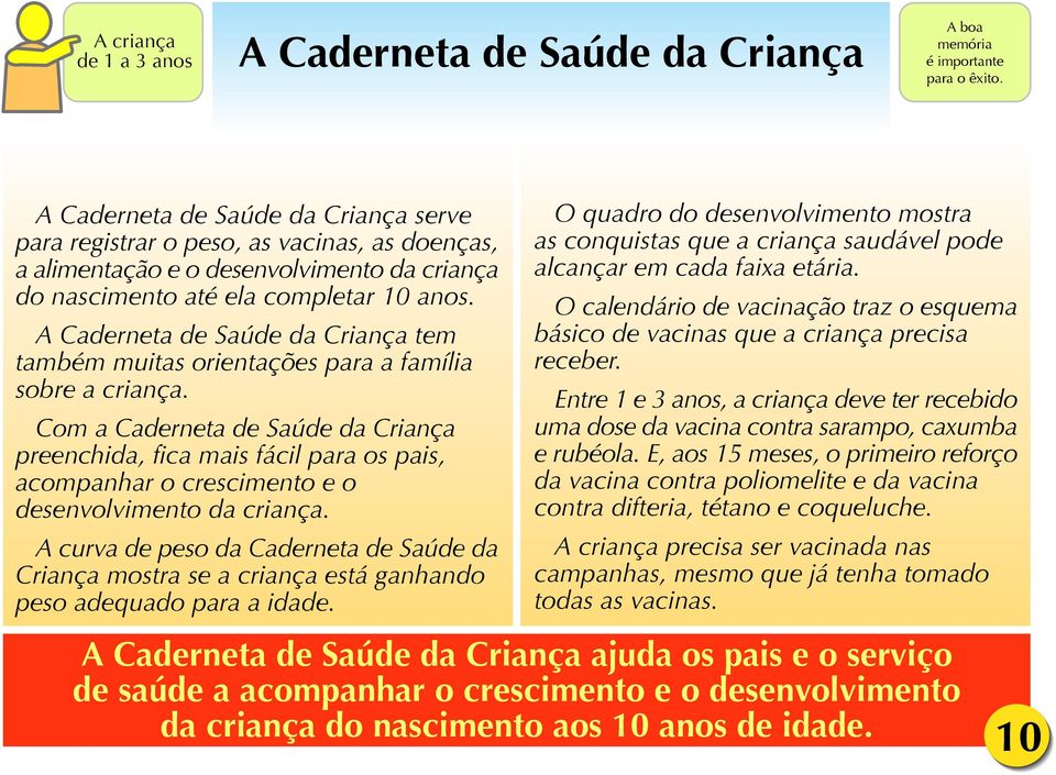 A Caderneta de Saúde da Criança tem também muitas orientações para a família sobre a criança.