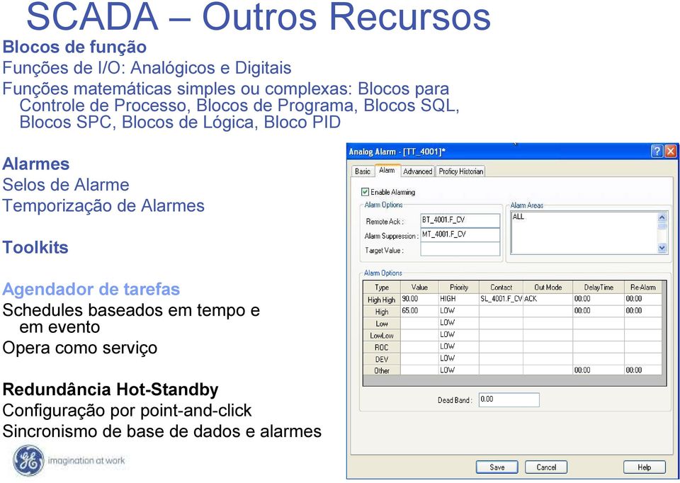 PID Alarmes Selos de Alarme Temporização de Alarmes Toolkits Agendador de tarefas Schedules baseados em tempo e em