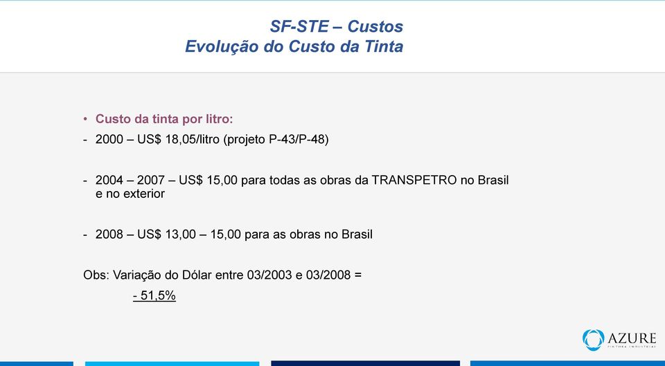 obras da TRANSPETRO no Brasil e no exterior - 2008 US$ 13,00 15,00 para