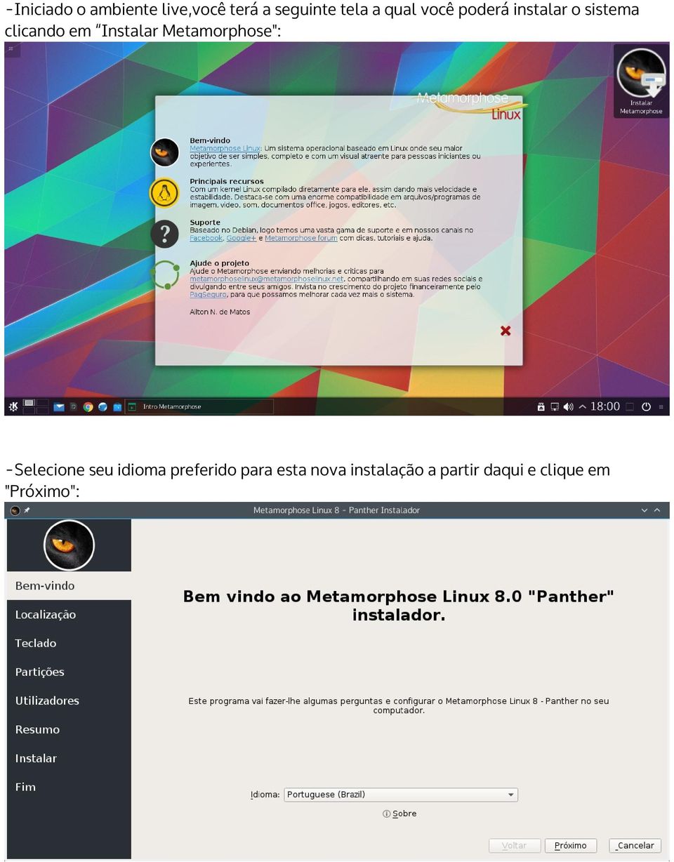 Instalar Metamorphose": -Selecione seu idioma preferido