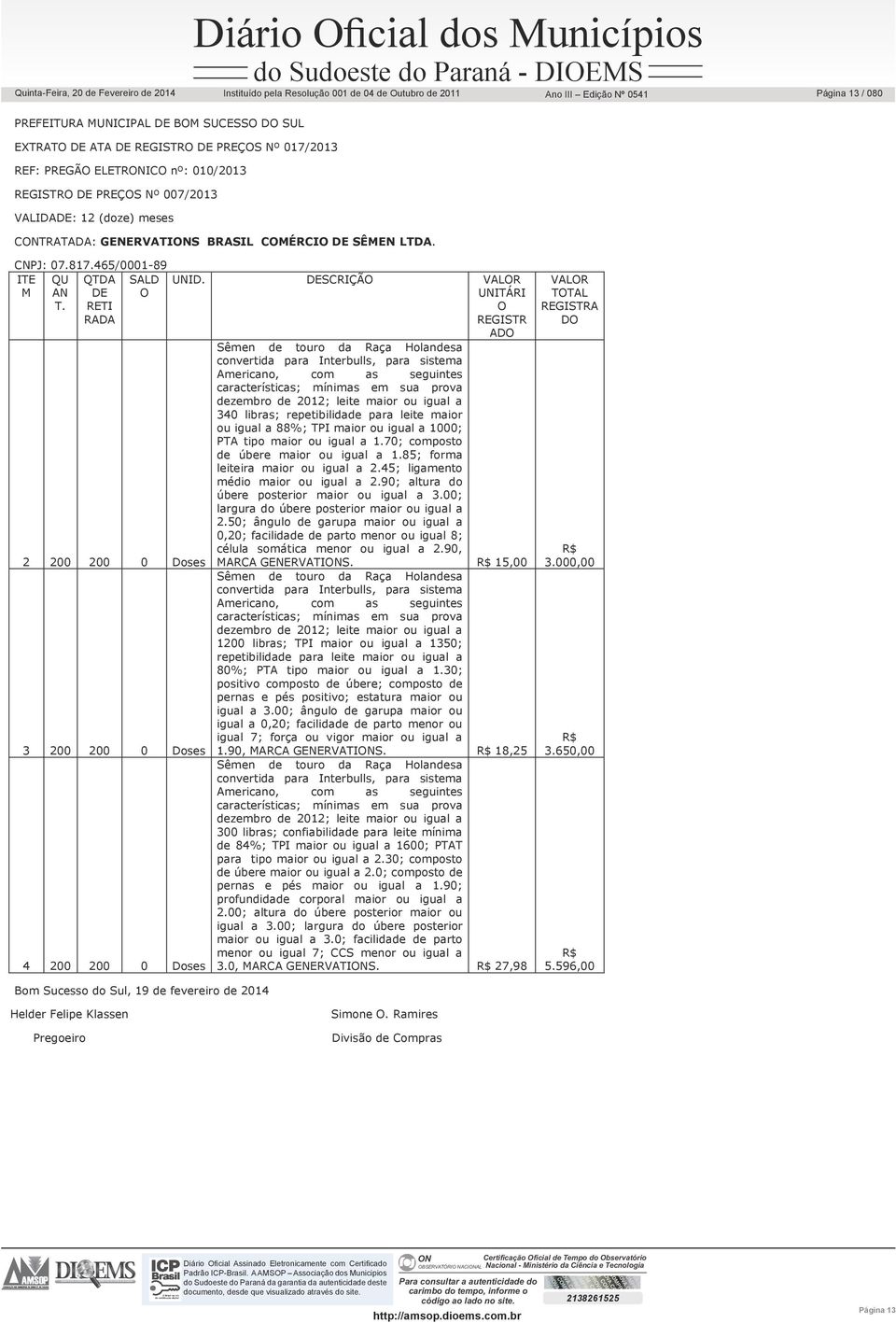 CNPJ: 07.817.465/0001-89 ITE SALD M O QU AN T. QTDA DE RETI RADA 2 200 200 0 Doses 3 200 200 0 Doses 4 200 200 0 Doses UNID.