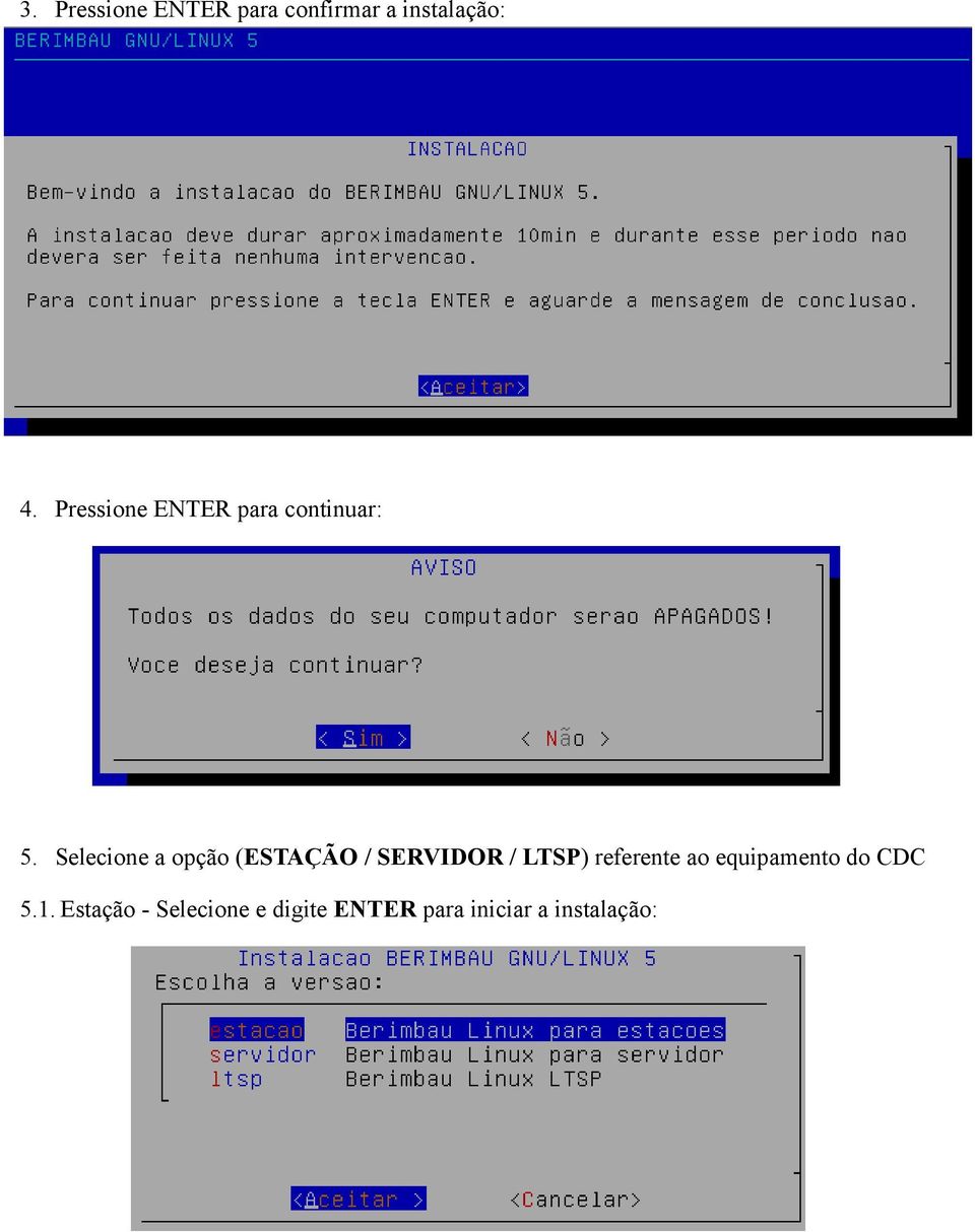 Selecione a opção (ESTAÇÃO / SERVIDOR / LTSP) referente