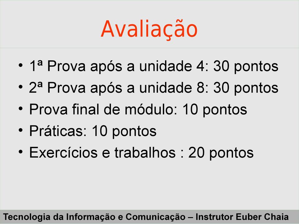 pontos Prova final de módulo: 10 pontos