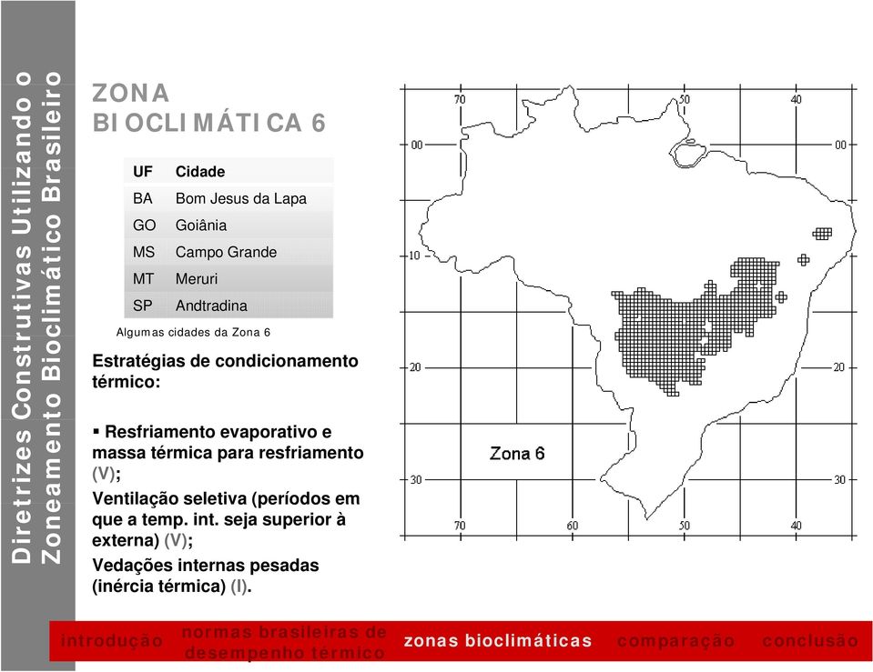 Resfriamento evaporativo e massa térmica para resfriamento (V); Ventilação seletiva