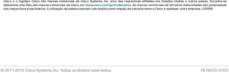 Encontra-se disponível uma lista das marcas comerciais da Cisco em www.cisco.com/go/trademarks.