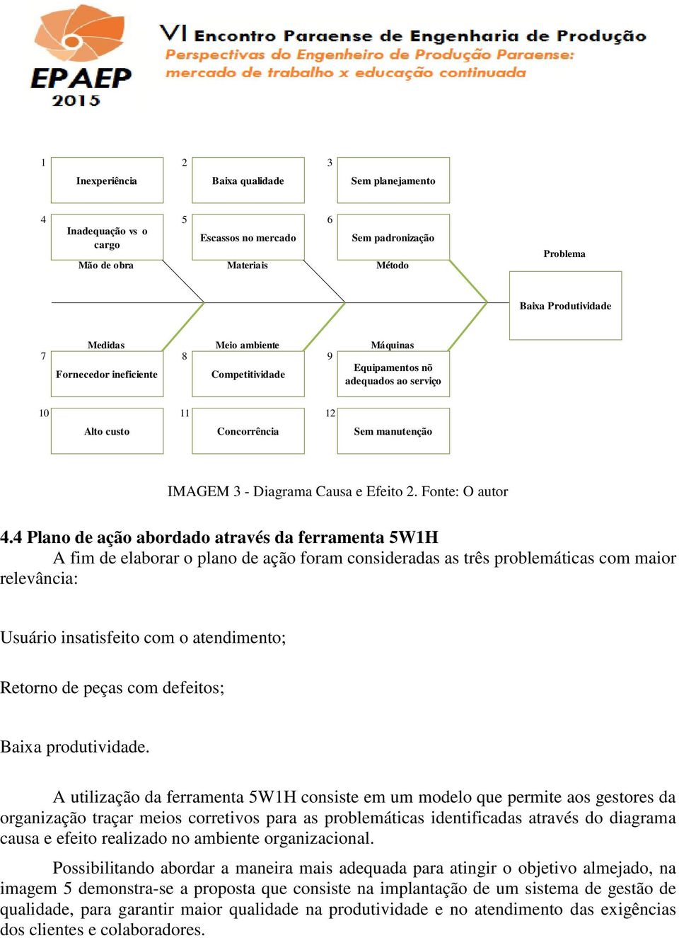 4 Plano de ação abordado através da ferramenta 5W1H A fim de elaborar o plano de ação foram consideradas as três problemáticas com maior relevância: Usuário insatisfeito com o atendimento; Retorno de