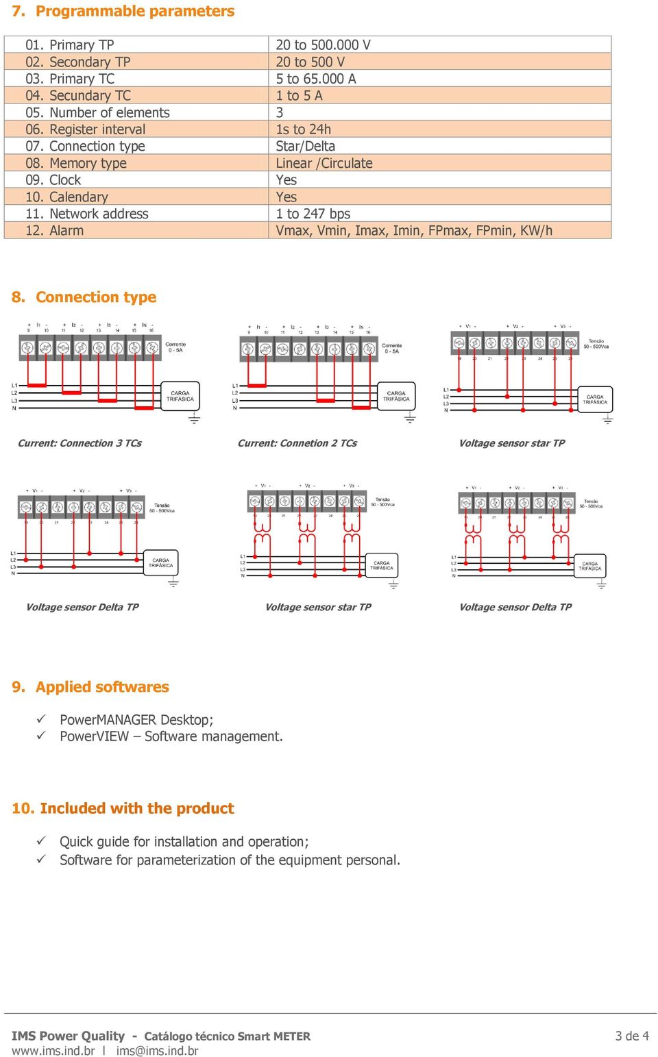 Alarm Vmax, Vmin, Imax, Imin, FPmax, FPmin, KW/h 8.