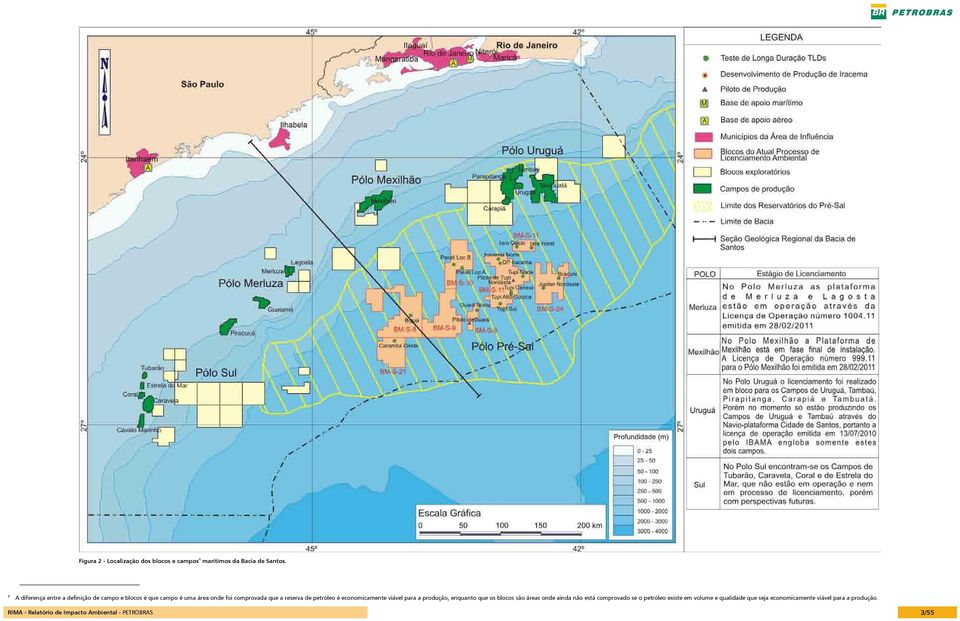 petróleo é economicamente viável para a produção, enquanto que os blocos são áreas onde ainda não está