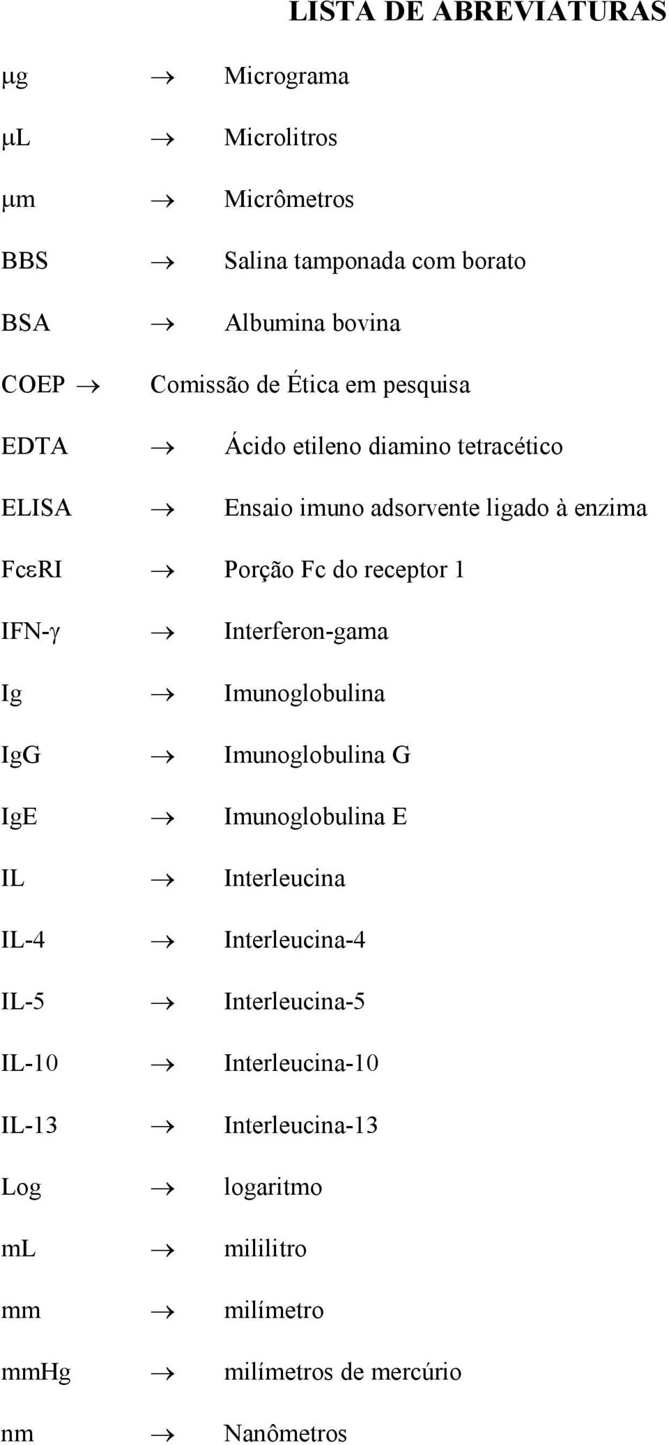 receptor 1 IFN-γ Interferon-gama Ig Imunoglobulina IgG Imunoglobulina G IgE Imunoglobulina E IL Interleucina IL-4 Interleucina-4