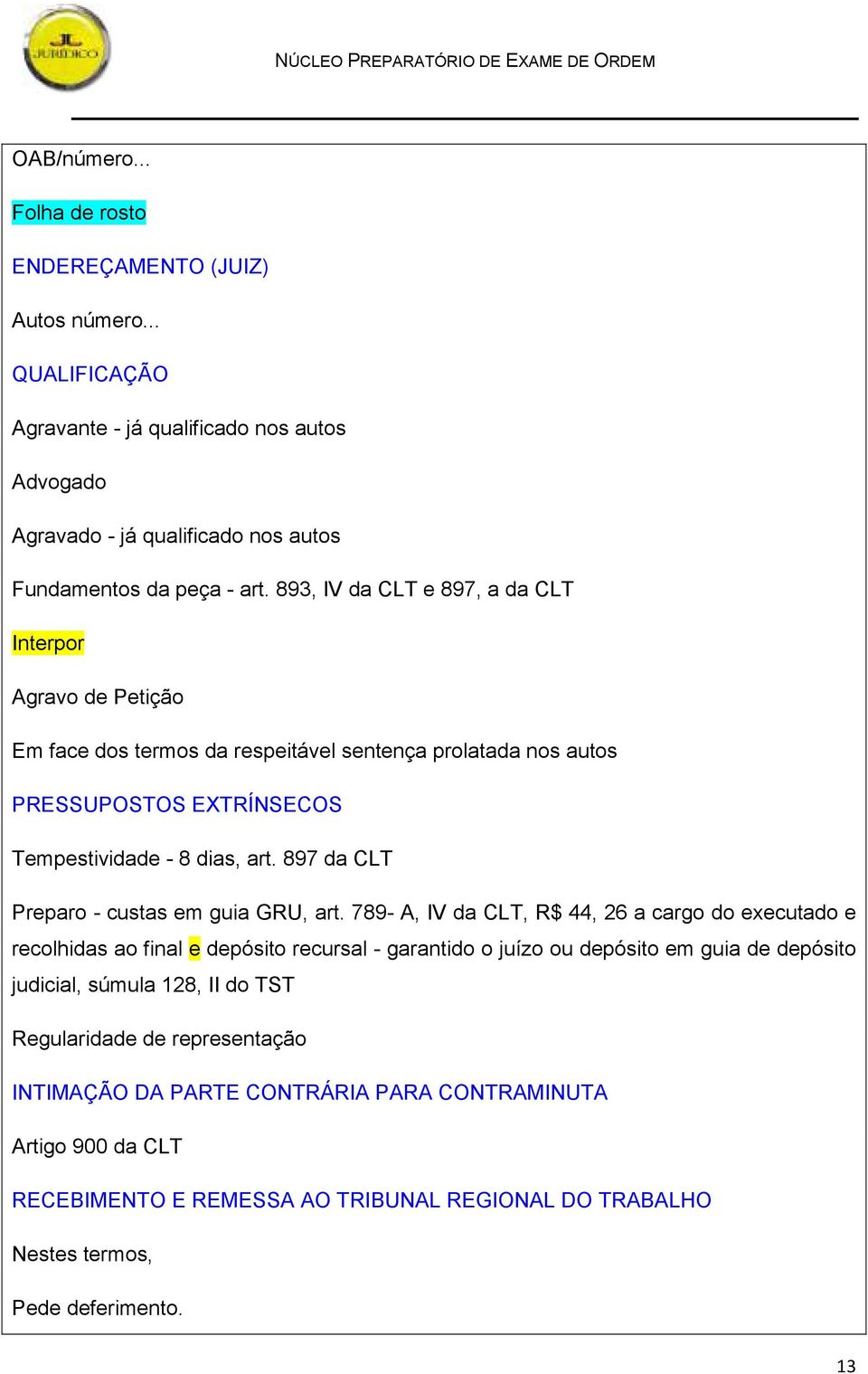 897 da CLT Preparo - custas em guia GRU, art.