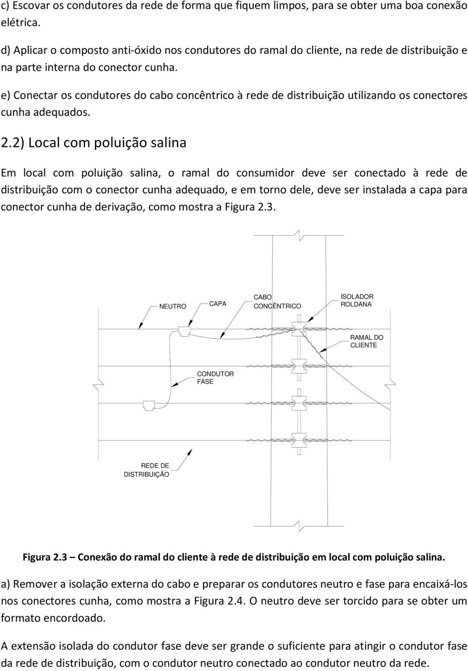 e) Conectar os condutores do cabo concêntrico à rede de distribuição utilizando os conectores cunha adequados. 2.