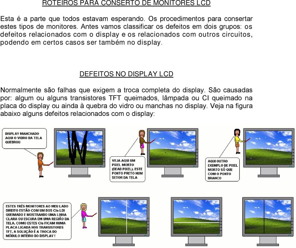 ser também no display. DEFEITOS NO DISPLAY LCD Normalmente são falhas que exigem a troca completa do display.