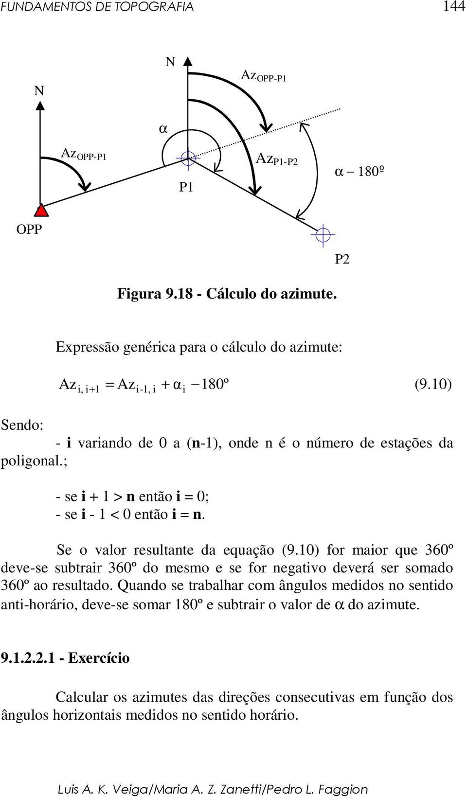 Se o valor resultante da equação (9.10) for maior que 360º deve-se subtrair 360º do mesmo e se for negativo deverá ser somado 360º ao resultado.