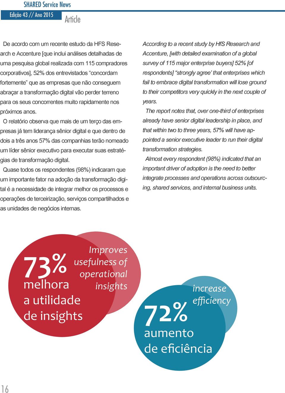 anos. O relatório observa que mais de um terço das empresas já tem liderança sênior digital e que dentro de dois a três anos 57% das companhias terão nomeado um líder sênior executivo para executar