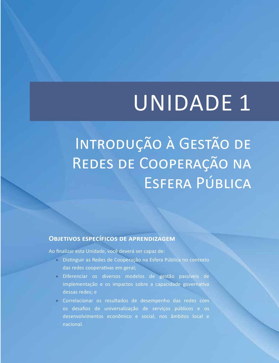 diversos modelos de gestão passíveis de implementação e os impactos sobre a capacidade governativa dessas redes; e ffcorrelacionar os