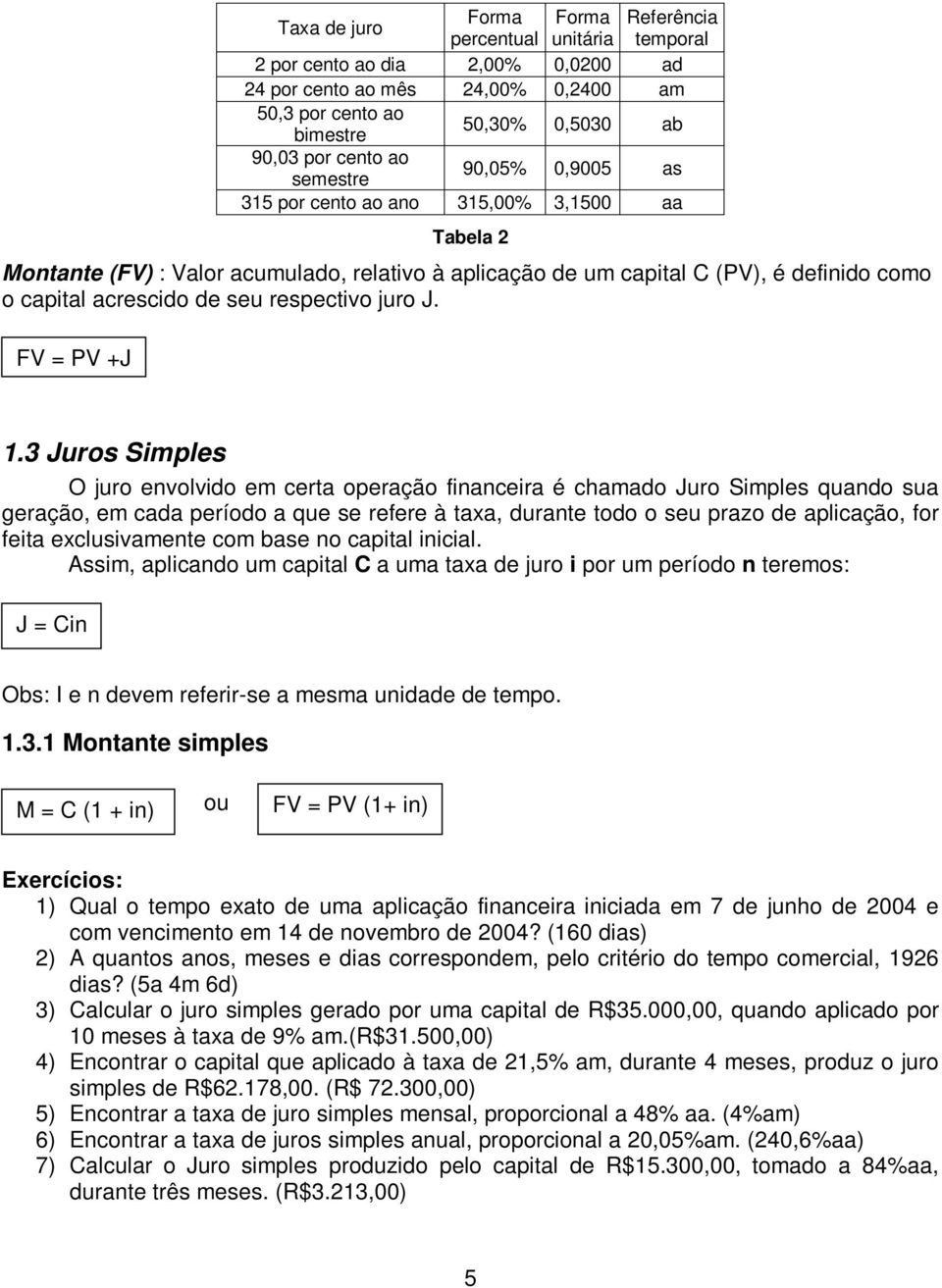 juro J. FV = PV +J 1.