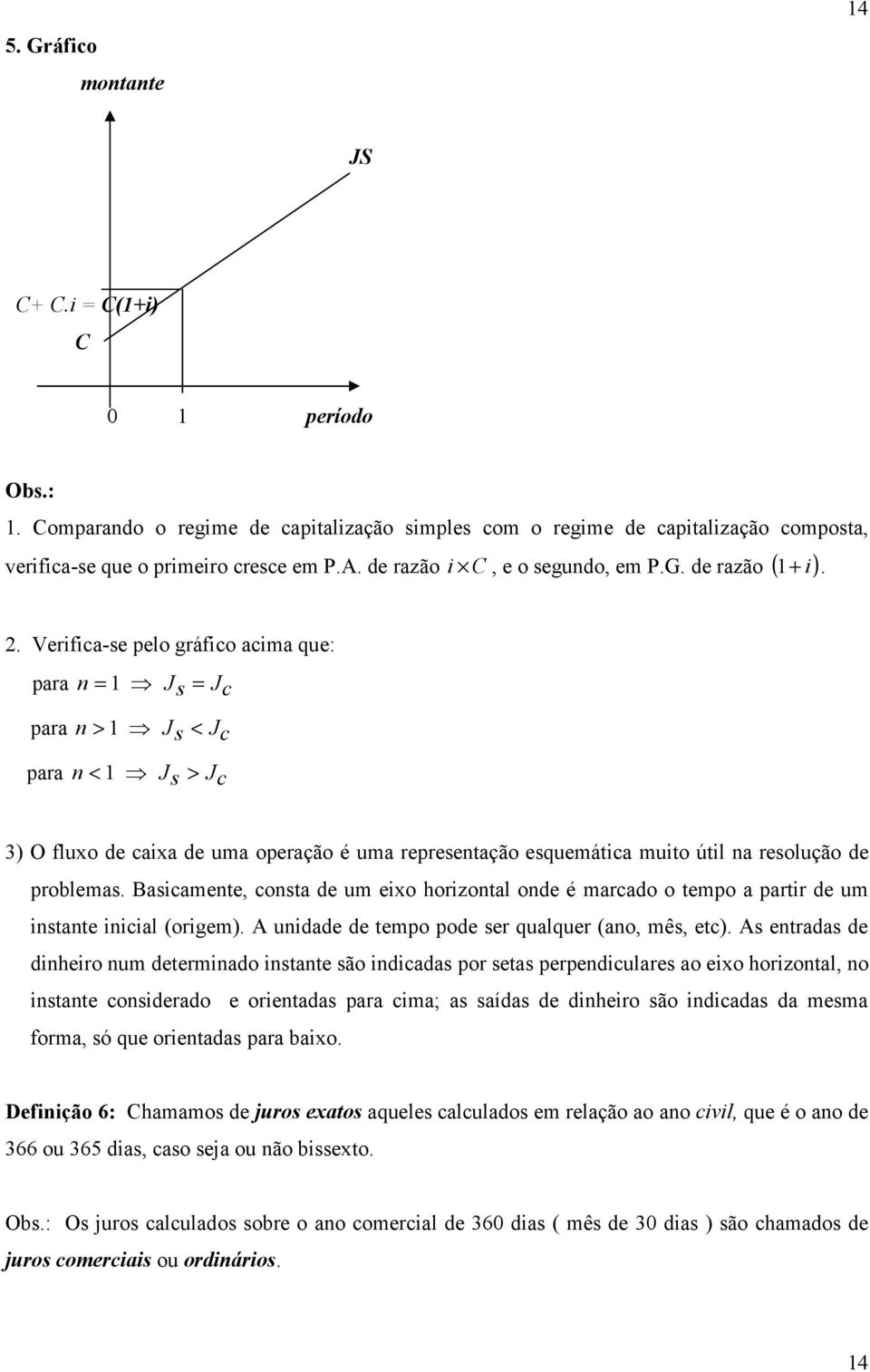 . Verifica-se pelo gráfico acima que: para n = J s = J c para n > J s < J c para n < J s > J c 3) O fluxo de caixa de uma operação é uma representação esquemática muito útil na resolução de problemas.