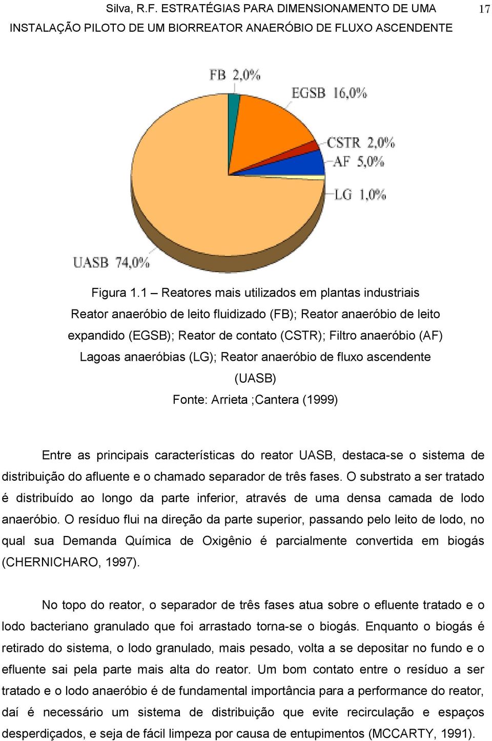 anaeróbias (LG); Reator anaeróbio de fluxo ascendente (UASB) Fonte: Arrieta ;Cantera (1999) Entre as principais características do reator UASB, destaca-se o sistema de distribuição do afluente e o