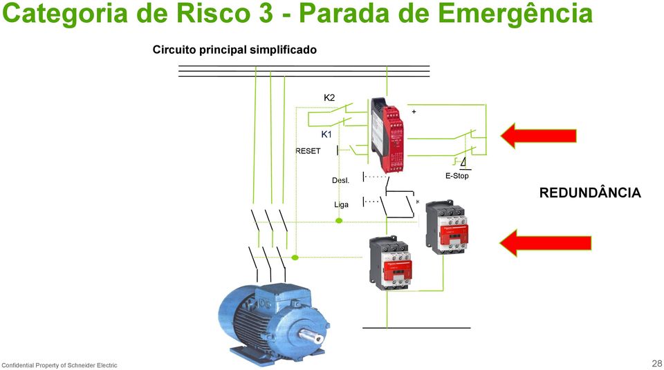 Desl. Liga K1 E-Stop REDUNDÂNCIA K1 K 2 M 3 ~