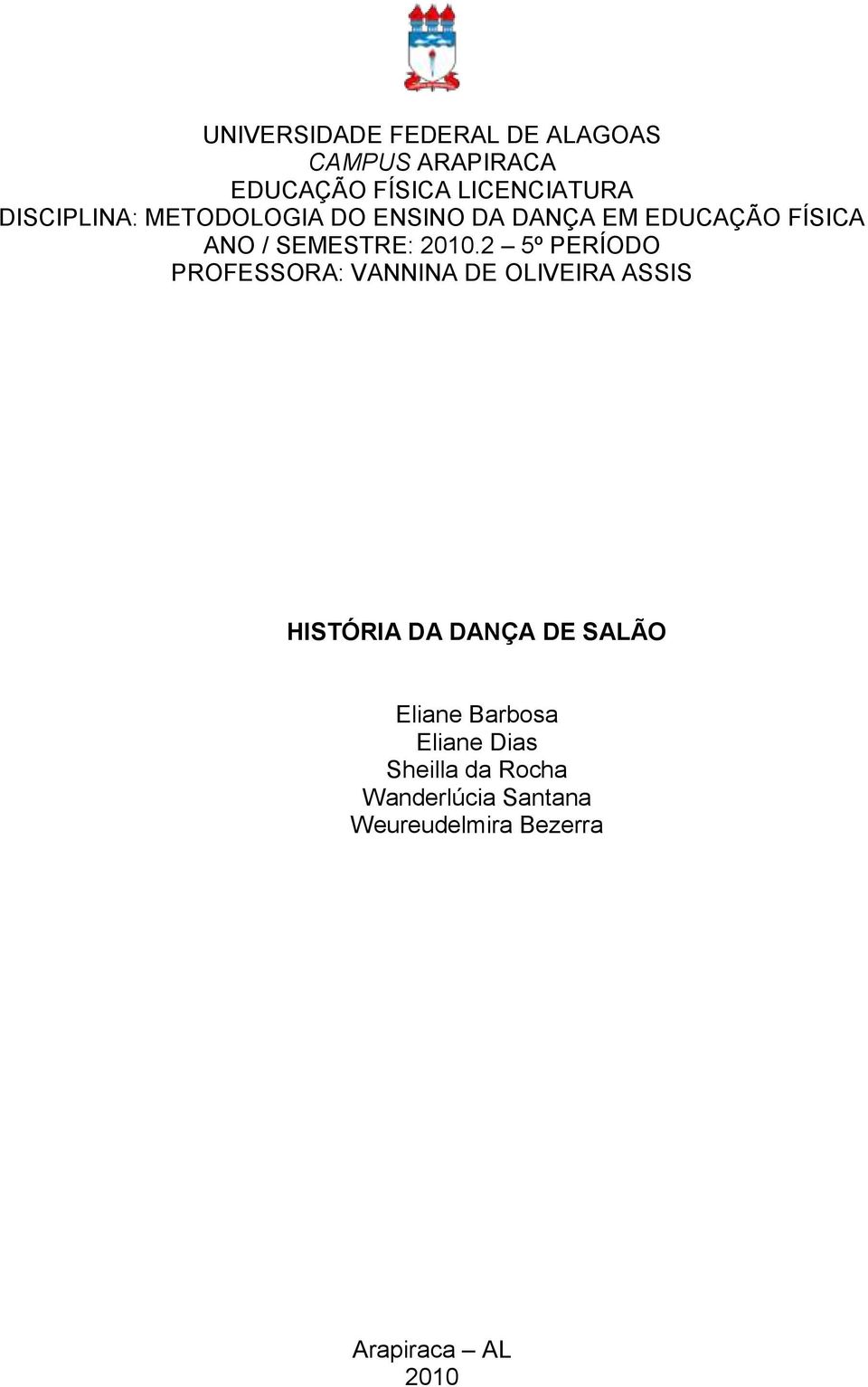 2 5º PERÍODO PROFESSORA: VANNINA DE OLIVEIRA ASSIS HISTÓRIA DA DANÇA DE SALÃO Eliane