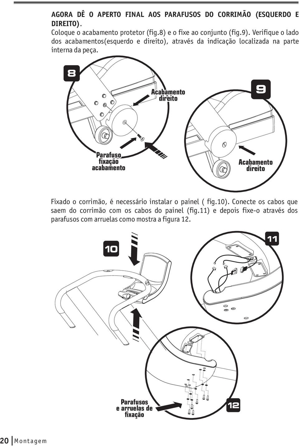 8 Acabamento direito 9 Parafuso fixação acabamento Acabamento direito Fixado o corrimão, é necessário instalar o painel ( fig.10).