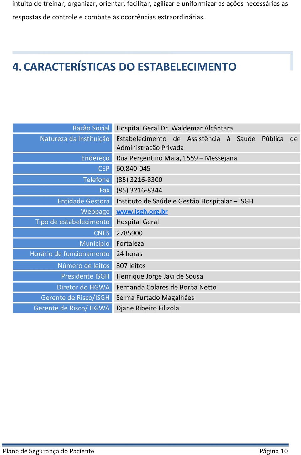 Waldemar Alcântara Natureza da Instituição Estabelecimento de Assistência à Saúde Pública de Administração Privada Endereço Rua Pergentino Maia, 1559 Messejana CEP 60.