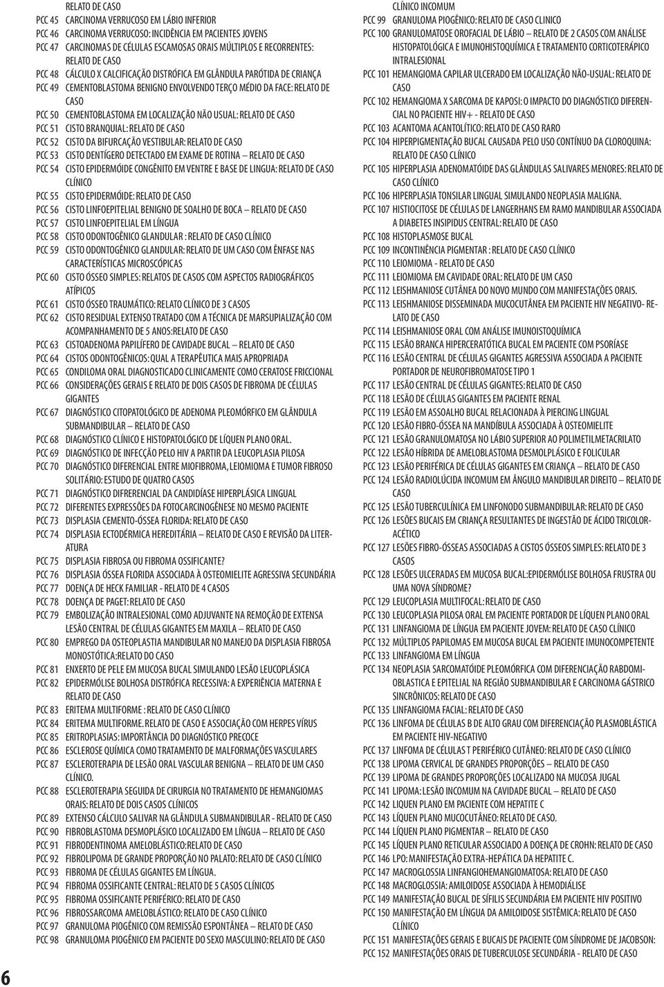 NÃO USUAL: RELATO DE CASO PCC 51 CISTO BRANQUIAL: RELATO DE CASO PCC 52 CISTO DA BIFURCAÇÃO VESTIBULAR: RELATO DE CASO PCC 53 CISTO DENTÍGERO DETECTADO EM EXAME DE ROTINA RELATO DE CASO PCC 54 CISTO