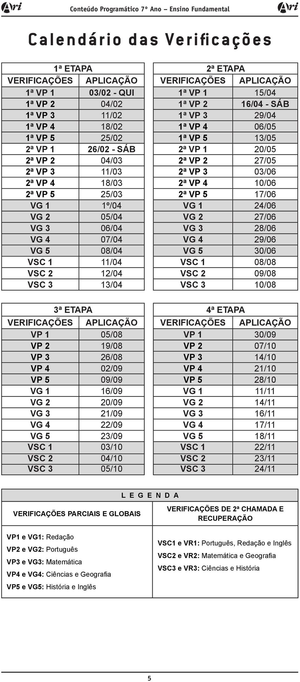 2ª VP 5 17/06 VG 1 1º/04 VG 1 24/06 VG 2 05/04 VG 2 27/06 VG 3 06/04 VG 3 28/06 VG 4 07/04 VG 4 29/06 VG 5 08/04 VG 5 30/06 VSC 1 11/04 VSC 1 08/08 VSC 2 12/04 VSC 2 09/08 VSC 3 13/04 VSC 3 10/08 3ª