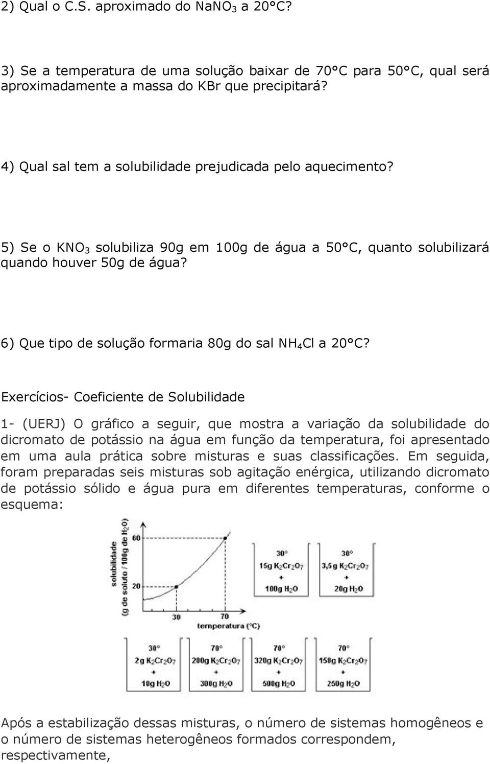 6) Que tipo de solução formaria 80g do sal NH 4 Cl a 20 C?