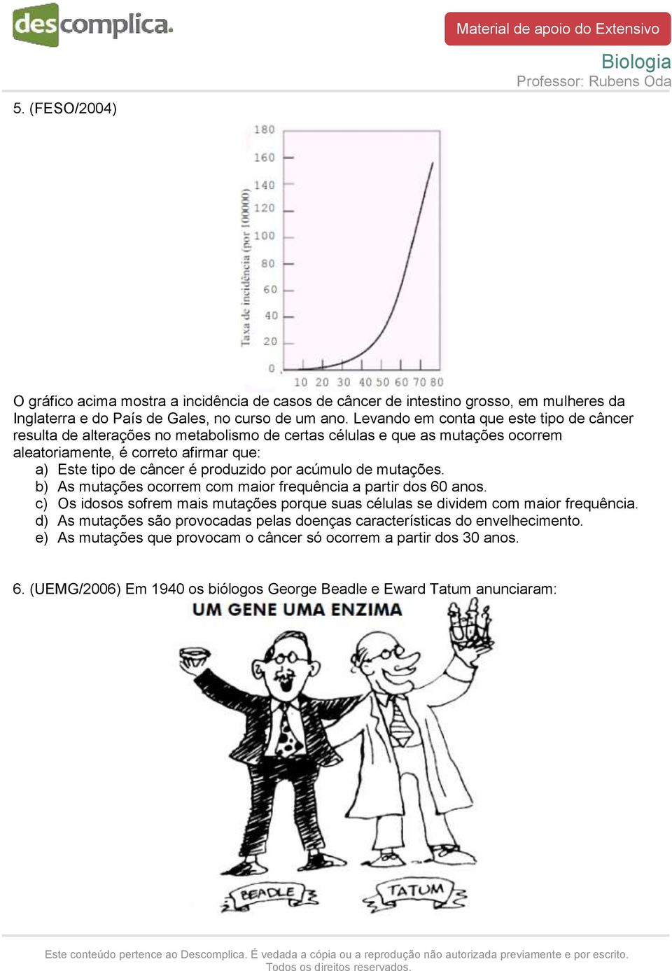 produzido por acúmulo de mutações. b) As mutações ocorrem com maior frequência a partir dos 60 anos. c) Os idosos sofrem mais mutações porque suas células se dividem com maior frequência.