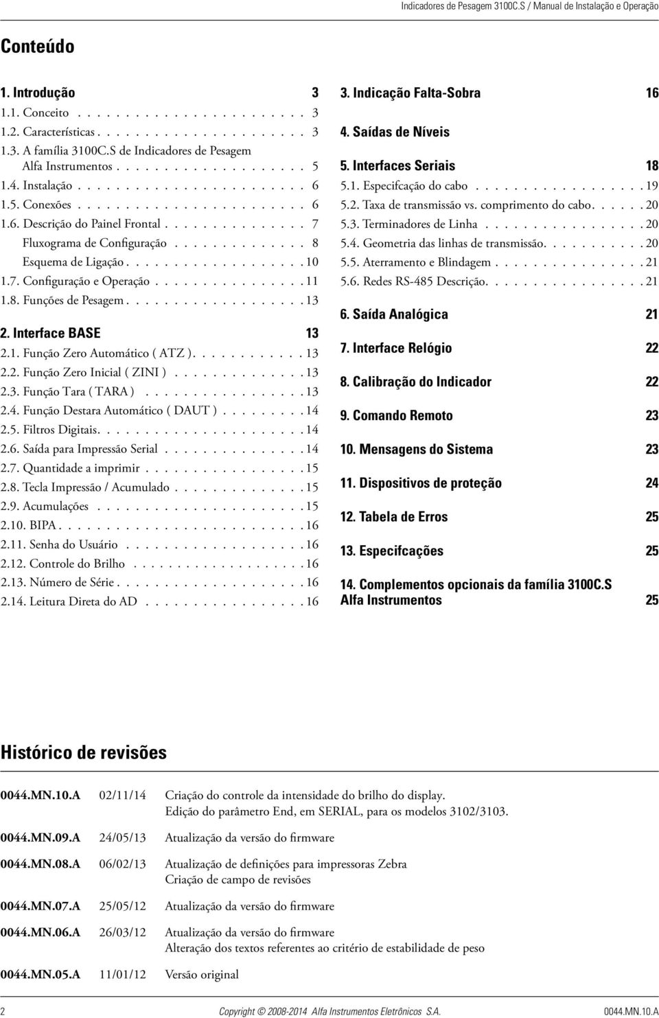 .............. 7 Fluxograma de Configuração............... 8 Esquema de Ligação................... 10 1.7. Configuração e Operação................ 11 1.8. Funções de Pesagem................... 13 2.