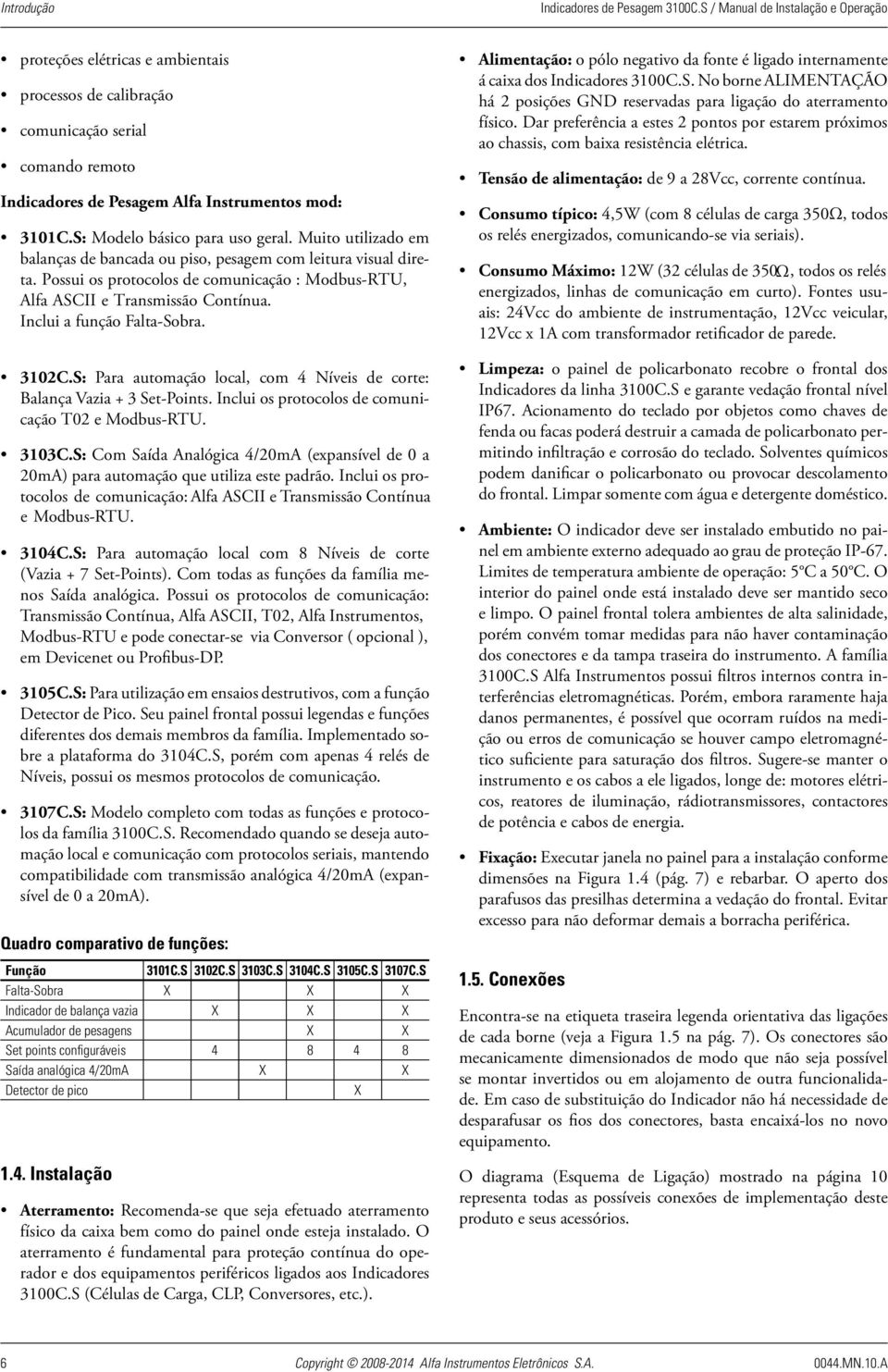 S: Modelo básico para uso geral. Muito utilizado em balanças de bancada ou piso, pesagem com leitura visual direta. Possui os protocolos de comunicação : Modbus-RTU, Alfa ASCII e Transmissão Contínua.