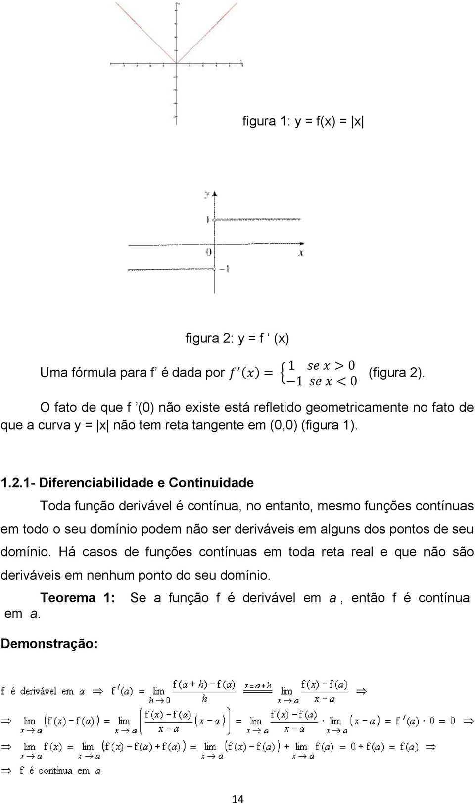 1- Diferenciabilidade e Continuidade Toda função derivável é contínua, no entanto, mesmo funções contínuas em todo o seu domínio podem não ser