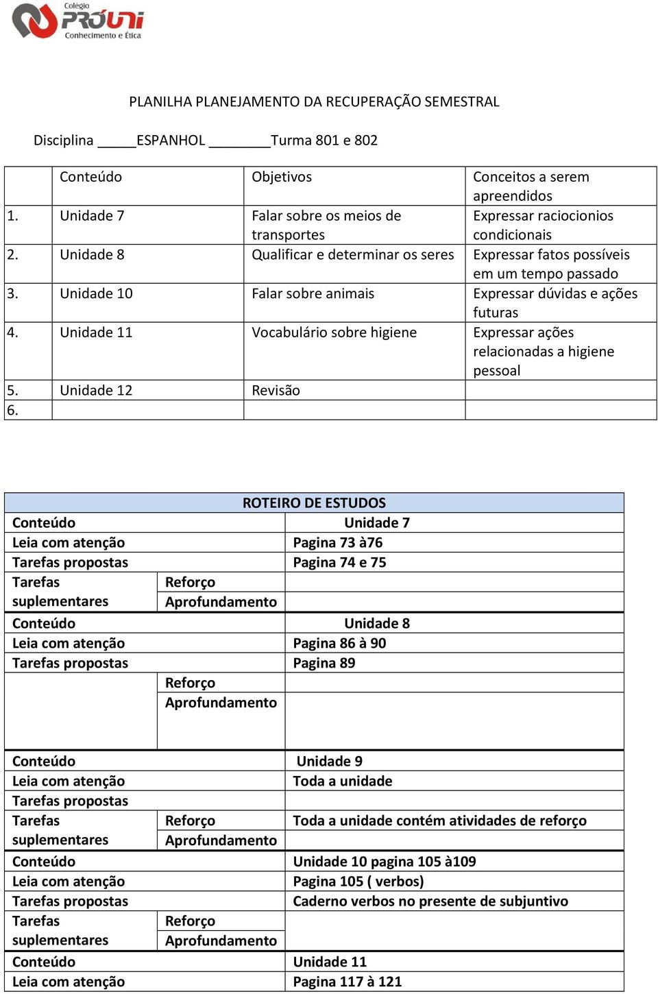 Unidade 10 Falar sobre animais Expressar dúvidas e ações futuras 4. Unidade 11 Vocabulário sobre higiene Expressar ações relacionadas a higiene pessoal 5. Unidade 12 Revisão 6.