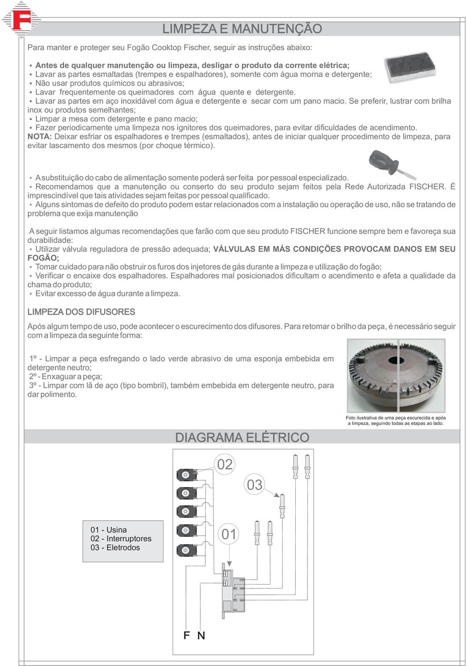 Lavar as partes em aço inoxidável com água e detergente e secar com um pano macio.