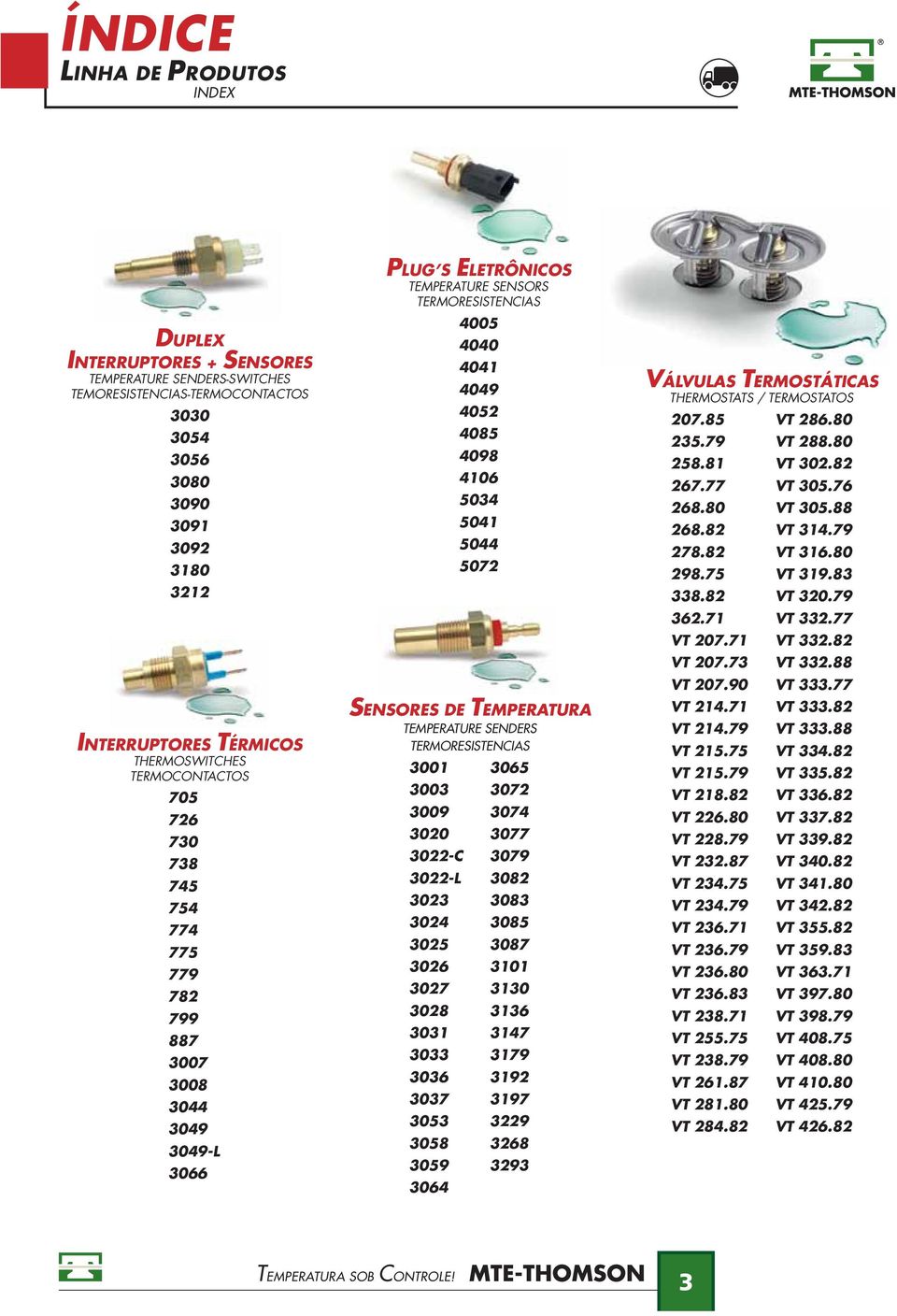 4098 4106 5034 5041 5044 5072 SENSORES DE TEMPERATURA TEMPERATURE SENDERS TERMORESISTENCIAS 3001 3003 3009 3020 3022-C 3022-L 3023 3024 3025 3026 3027 3028 3031 3033 3036 3037 3053 3058 3059 3064