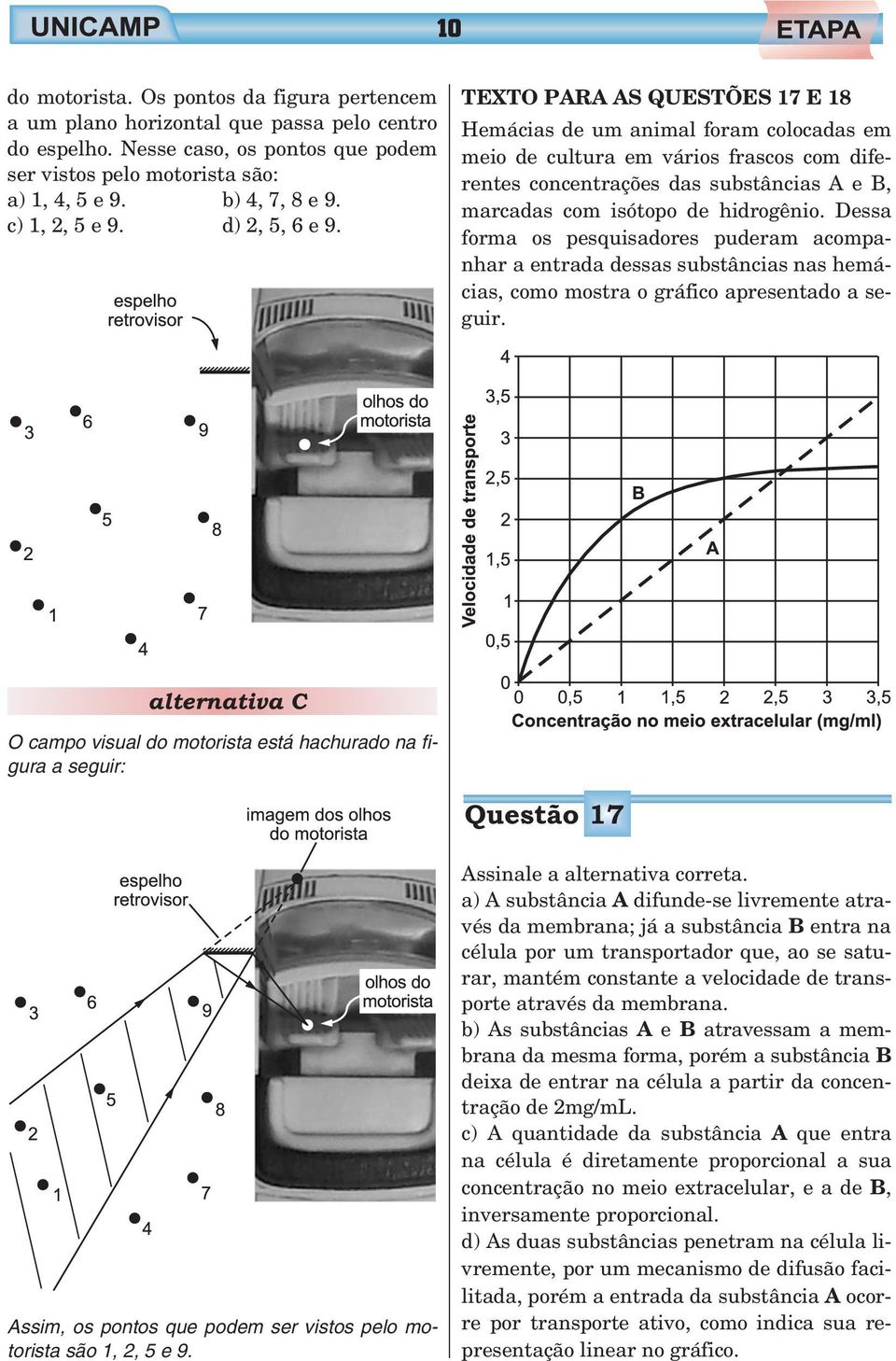 TEXTO PARA AS QUESTÕES 17 E 18 Hemácias de um animal foram colocadas em meio de cultura em vários frascos com diferentes concentrações das substâncias A e B, marcadas com isótopo de hidrogênio.