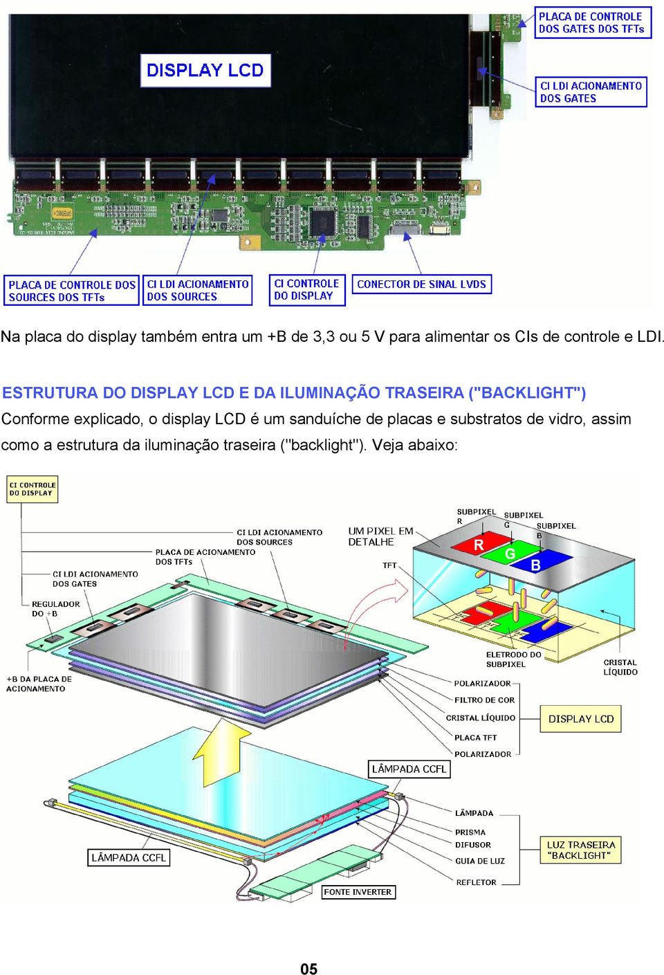 ESTRUTURA DO DISPLAY LCD E DA ILUMINAÇÃO TRASEIRA ("BACKLIGHT") Conforme