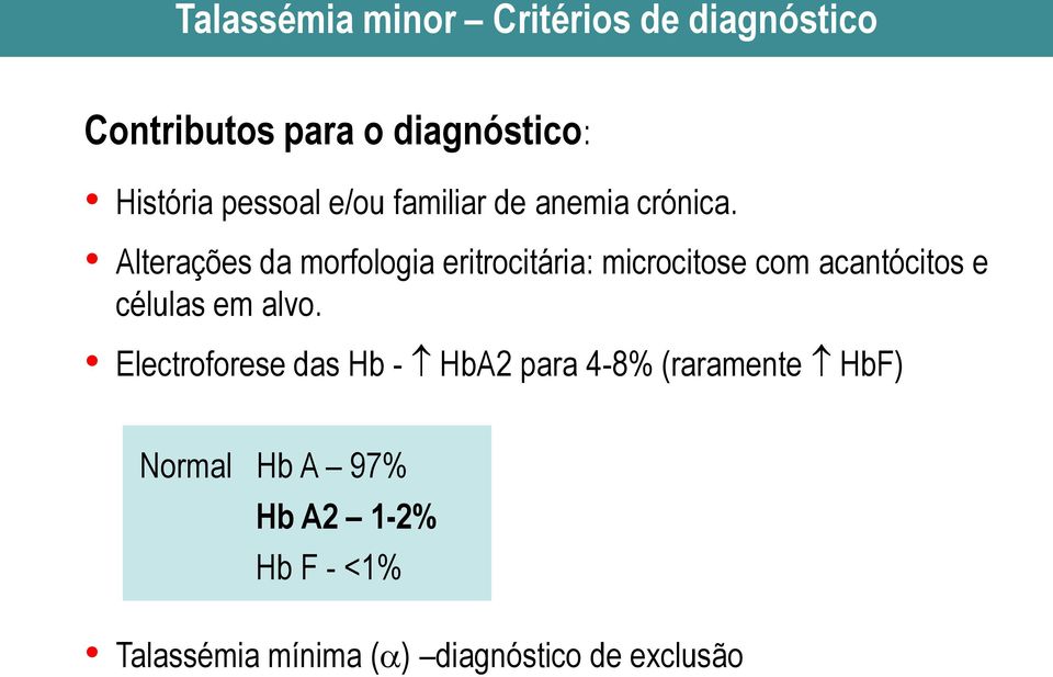 Alterações da morfologia eritrocitária: microcitose com acantócitos e células em alvo.