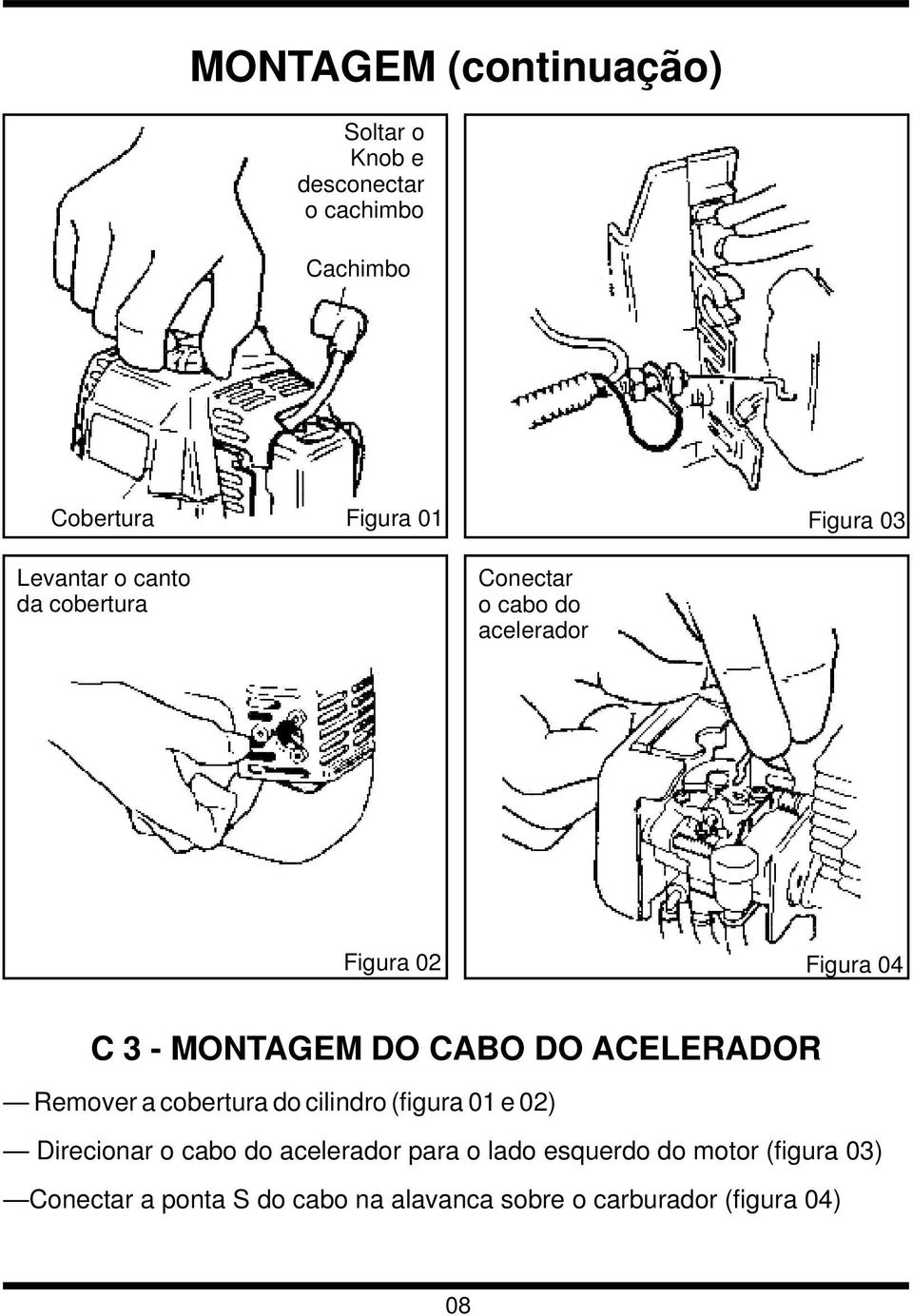 DO ACELERADOR Remover a cobertura do cilindro (figura 01 e 02) Direcionar o cabo do acelerador para o