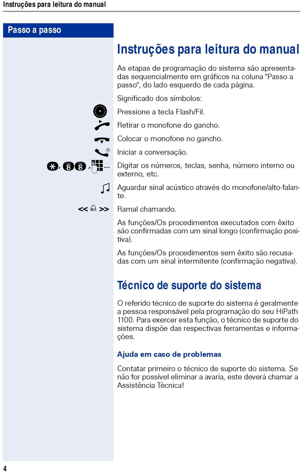 .. Digitar os números, teclas, senha, número interno ou externo, etc. w Aguardar sinal acústico através do monofone/alto-falante. << >> Ramal chamando.