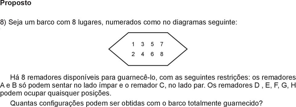 podem sentar no lado ímpar e o remador C, no lado par.