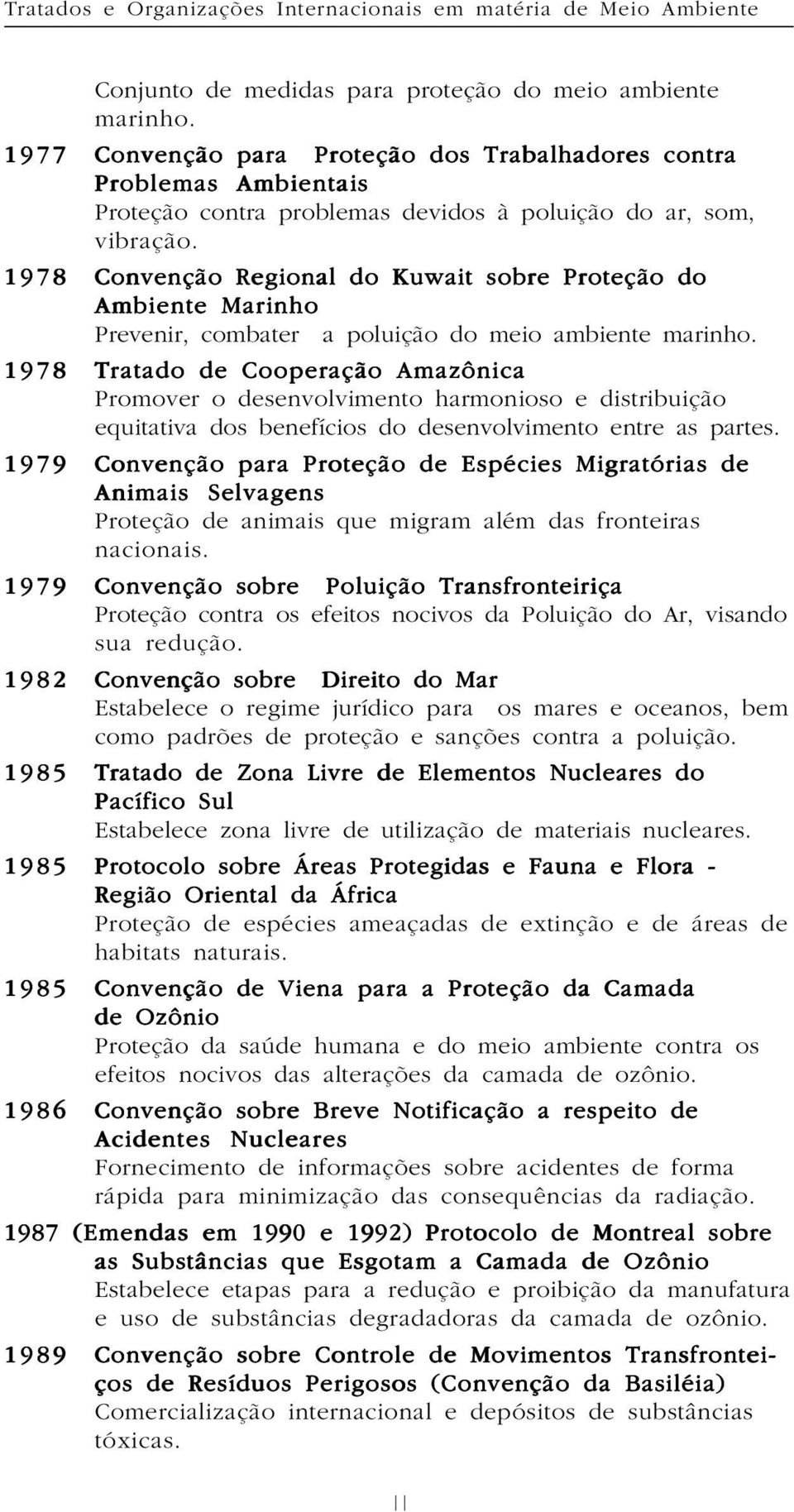 1978 Convenção Regional do Kuwait sobre Proteção do Ambiente Marinho Prevenir, combater a poluição do meio ambiente marinho.