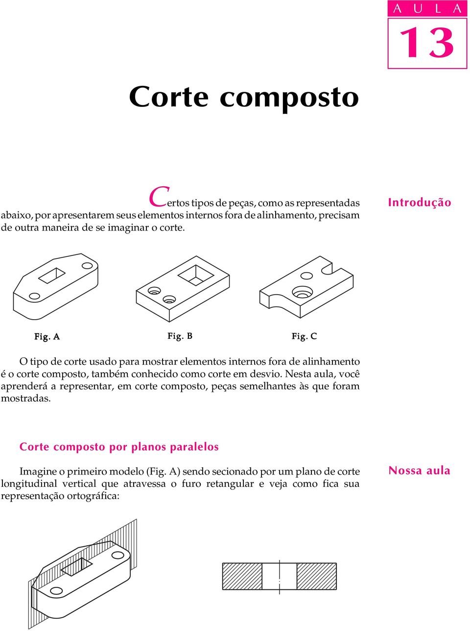 C O tipo de corte usado para mostrar elementos internos fora de alinhamento é o corte composto, também conhecido como corte em desvio.