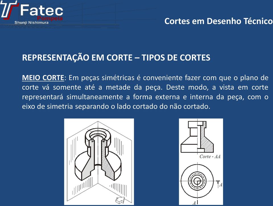 Deste modo, a vista em corte representará simultaneamente a forma externa e